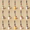 Weave Rope Wooden Carved Cat Keychain Beads Car Keyring Creative Wood Kitty Dolls Pendant  Students