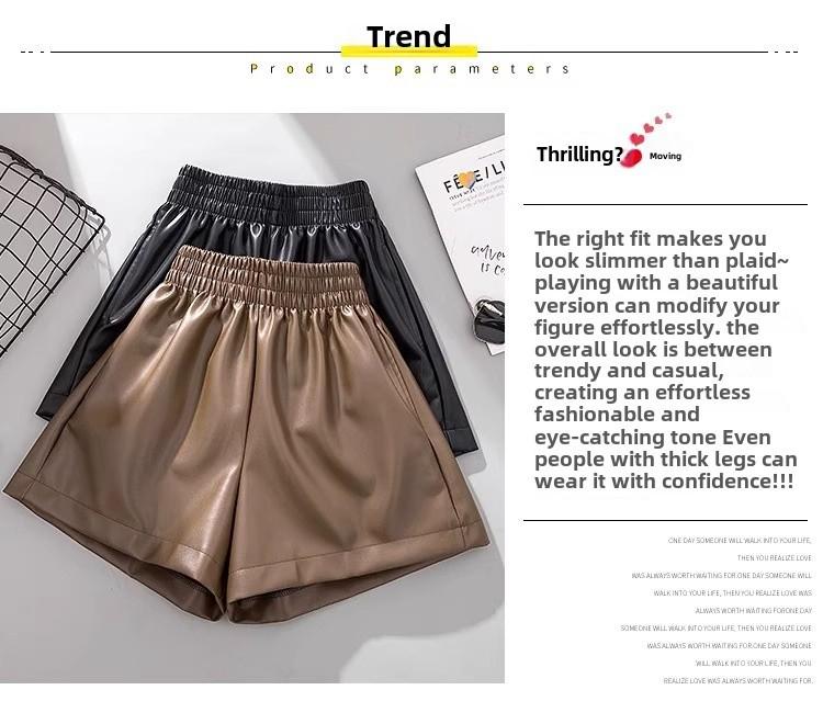 Damenhose aus PU-Leder mit hoher Taille und weitem Bein - 2023 Herbst/Winter Modischer koreanischer Stil