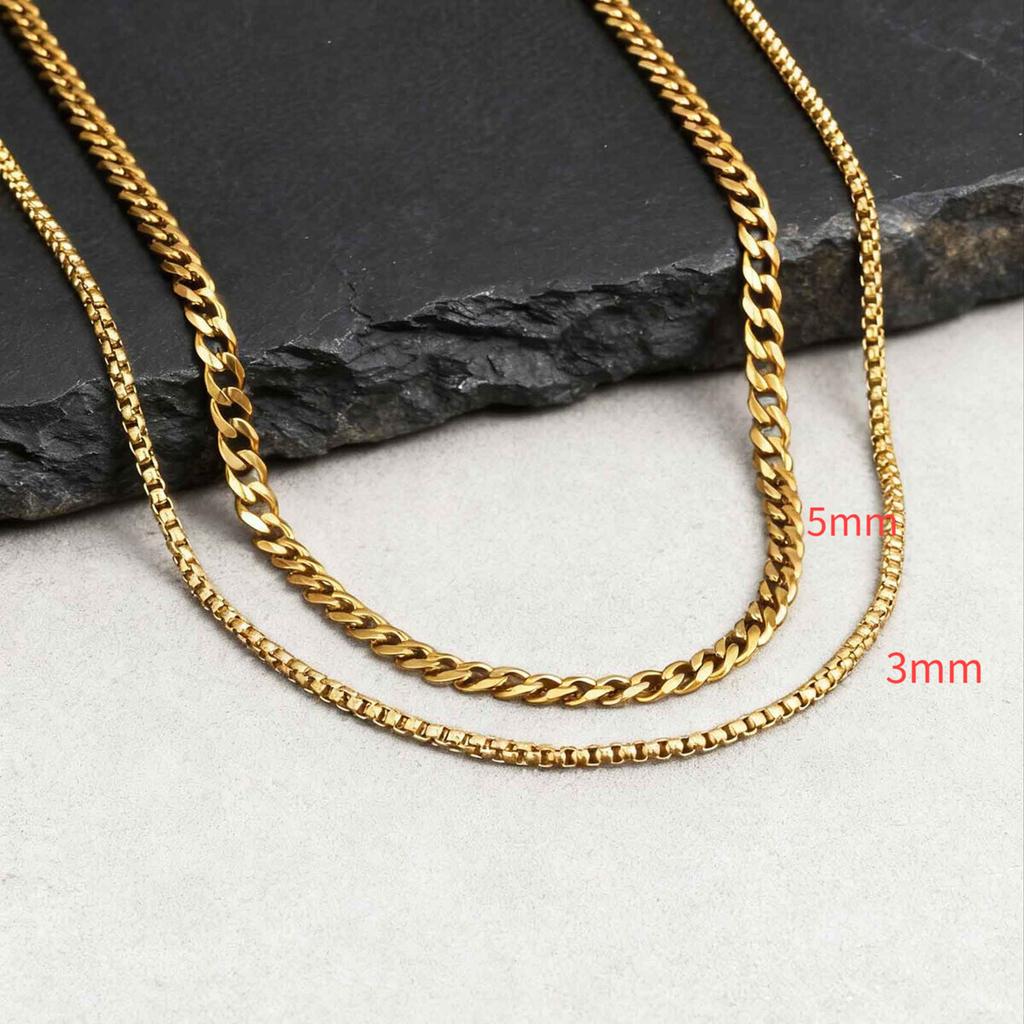 2pcs Trendy Chain Necklace for Men Boys,Stainless Steel Silver Gold Color Cuban Chain Collars,Box Chain Twisted Rope Chain Gift