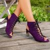 2024 Summer High Quality Women's Shoes Solid Color Open Toe Women's Sandals Fashion Lace Up Thick Heel Women's High Heels