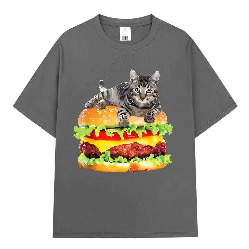 Hamburger Funny Cat Funny Meme TShirt Mens Women Casual Fashion Vintage T Shirts Summer Cotton Oversized Short Sleeve Tshirts
