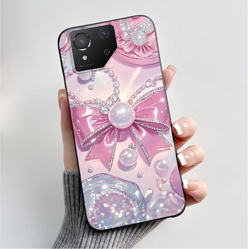 For ASUS ROG Phone 8 Case For ROG Phone 8 Pro Case Capa Soft Silicone Black Shell Cover Cute Flower Cartoon Printing Phone Cases