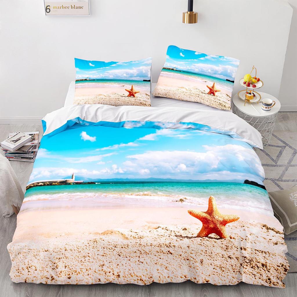 Seaside Scenery Bedding Set Sand Bed Linen Home Decor Single Double Twin Size For Boys Girls Adults Sunset Tree Duvet Cover Set