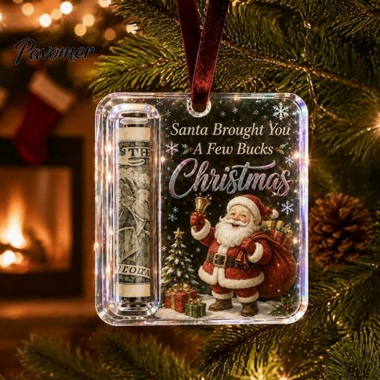 Gift Card Holder for Christmas Tree Cash Ornament, Clear Acrylic Money Holder, Holiday Xmas Hanging Decoration, Funny Ways to Christmas, Birthday