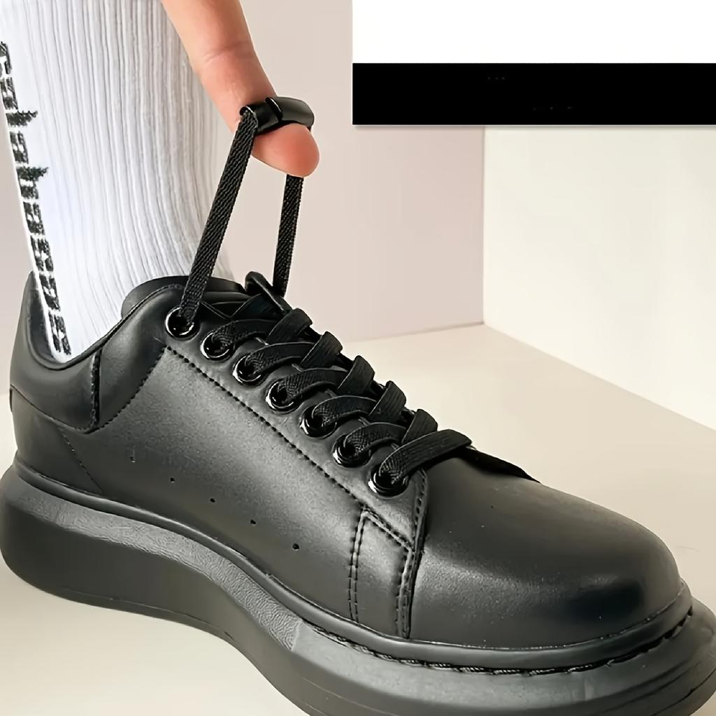 1-Pair QKC Magnetic No-Tie Elastic Shoelaces - One-Hand Fastening Locking Laces with Strong Magnetic Closure, Black/Gray.