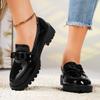 Medium Glossy Heel Women's New Loafers Large Size Fringed Patent Leather Fashion Casual Retro Single Shoes