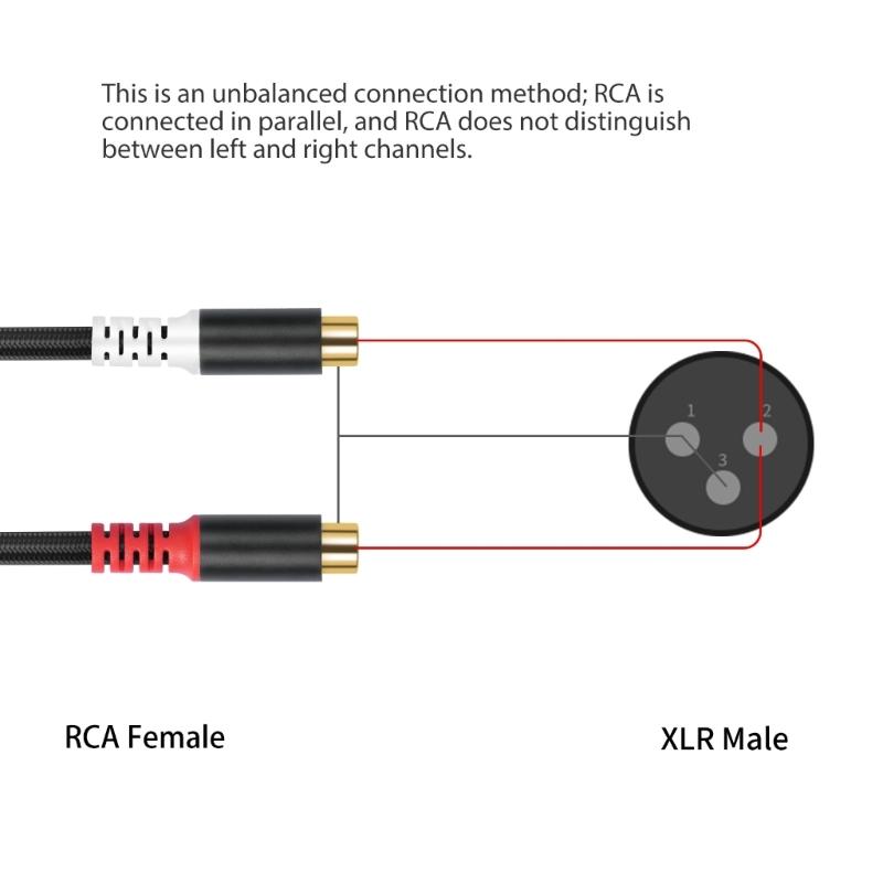 2RCA Female to XLR Male Converter Cable Professional Sound Connector 30cm Length Nylon Texture for Speaker