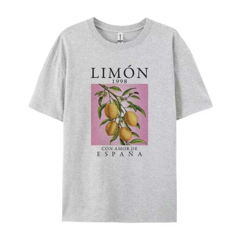 

Lemon Fruit Print T-Shirts Cotton Women Graphic Tops Vintage Aesthetic Botanical Streetwear Shirt Cottagecore Clothes Oversized S