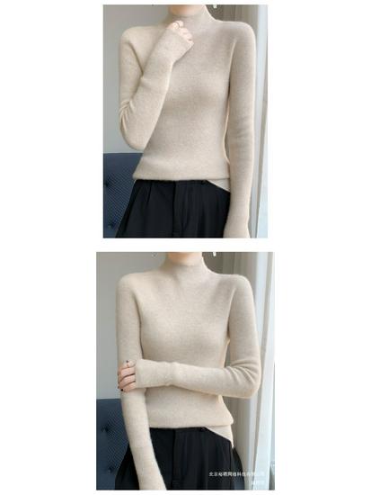 Women's Knitwear Sweater: Half-High Neck, Slim Fit Long Sleeve Top for Autumn/Winter