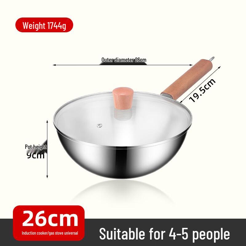 ZISIZ 316 Stainless Steel Flat-Bottom Wok with Lid