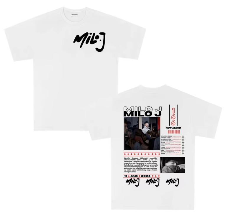Rapper Milo J 166 Tour 2025 Album T-Shirts Herren Retro Hochwertige Kurzarm T-Shirts Übergroß 100% Baumwoll-T-Shirt Streetwear