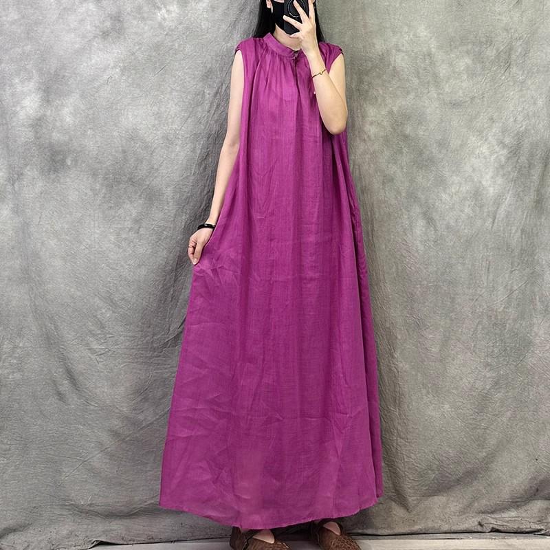 

Elegant 2026 Women s Summer Plus Size Sleeveless Natural Ramie Maxi Dress Large рожевий червоний колір