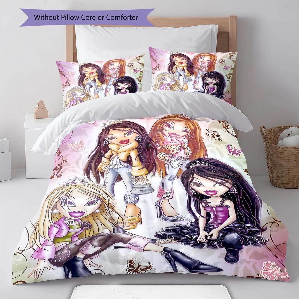 Bratz Pattern Bedding,Quilt Set Quilt Cover Pillowcase Home Birthday Gift (1 * duvet cover + 2 * pillowcase, without core)