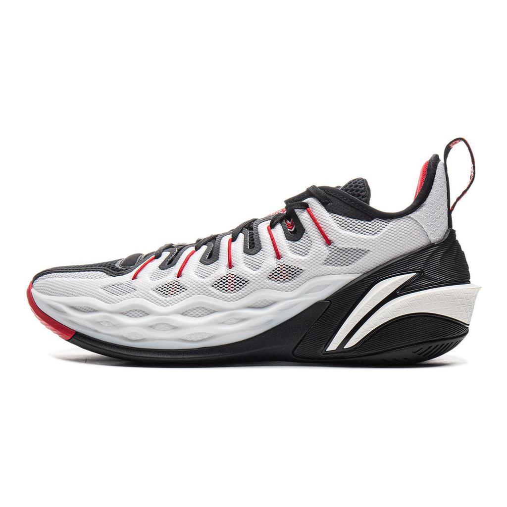 Li Ning Buckets Cushioning Slip Resistant Breathable Low Top Basketball Shoes Men's Black White ABAV051-3