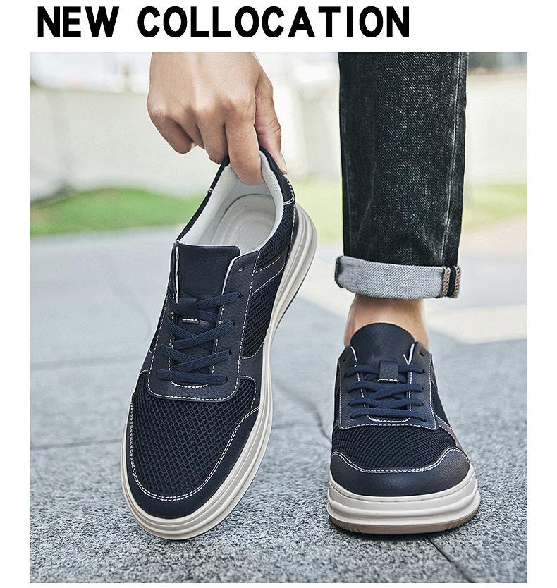 New Men's Breathable Mesh White Sneakers: Thick Sole, Round Toe, Lace-Up, Versatile for Casual and Work Wear