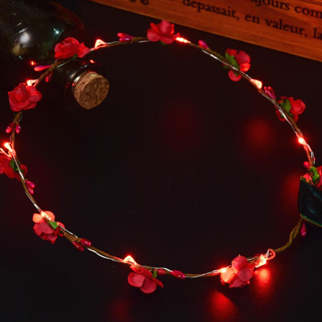 Hawaii LED-ljus Lysande pannband Konstgjord blomma Glöd Lyser upp Girland Krona Krans Bröllop Hårband Kvinna Flicka Huvudbonad