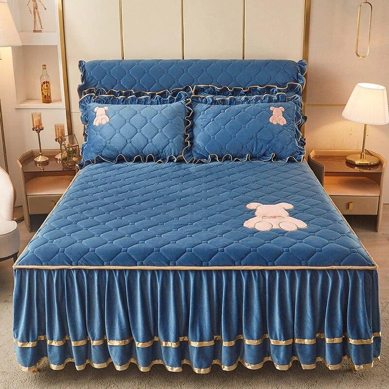 Solid Color Milk Velvet Winter Bedspread On The Bed Thick Home Bed Skirt-style Bed Sheets Cotton European-style Bed Spreads