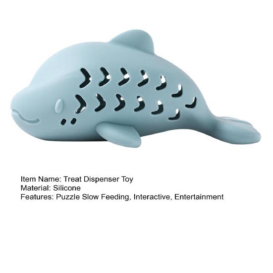 Fish-Shaped Cat Treat Dispenser Toy Cat Puzzle Slow Feeder Interactive Silicone Chew Toy for Indoor