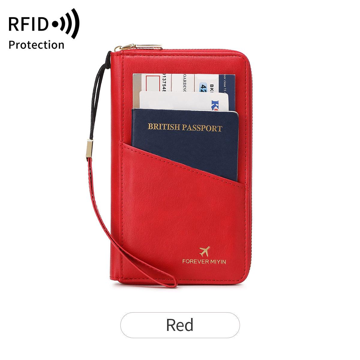 2024 RFID Multi-Functional Travel Zipper Passport Holder & Document Bag красный