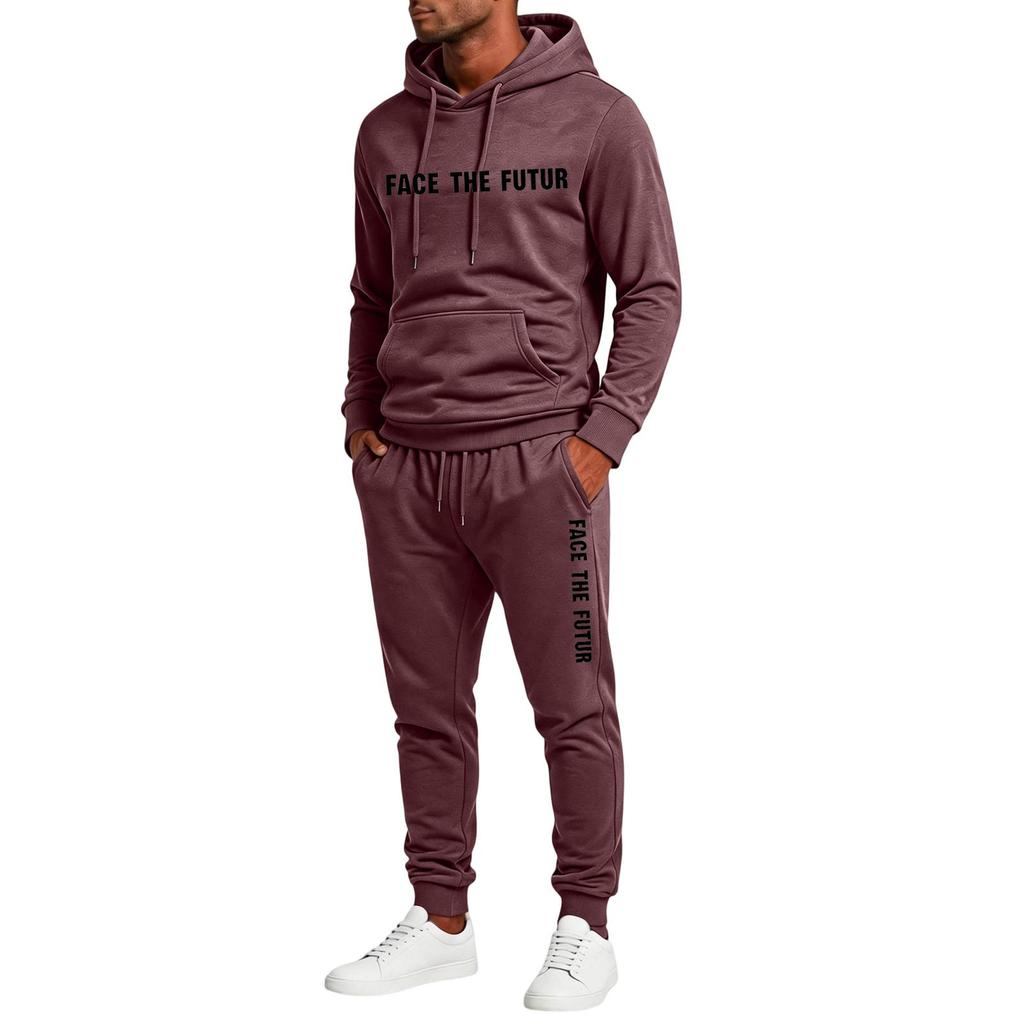 Men's Casual 2 Piece Set Hoodie and Elastic Waist Straight Leg Pants with Fun Letter Print