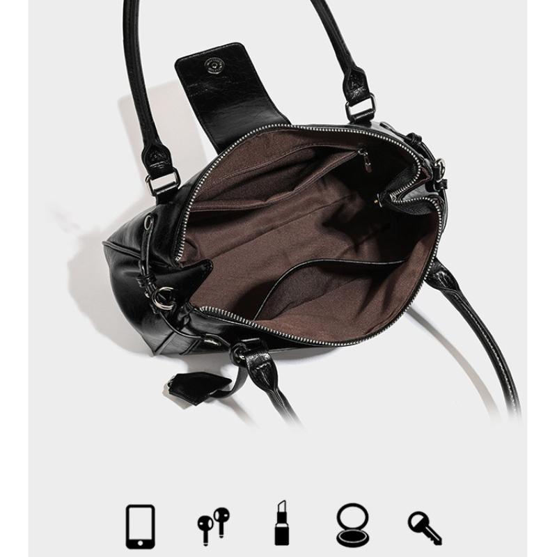 Advanced Oil Leather Retro Bag for Women, New Fashionable Commuter Single Shoulder Underarm Bag, Handheld Boston Bag