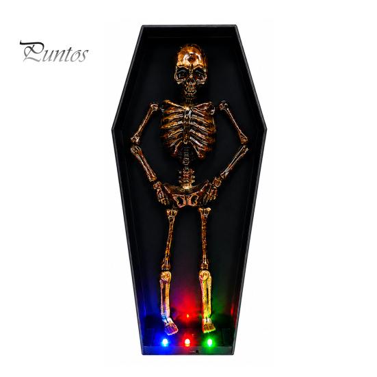 Colorful LED Halloween Light Dancing Skeleton in Casket, Up Musical Toy with Lights, Spooky Animated Decor, Party Haunted House Props Retro Ornament