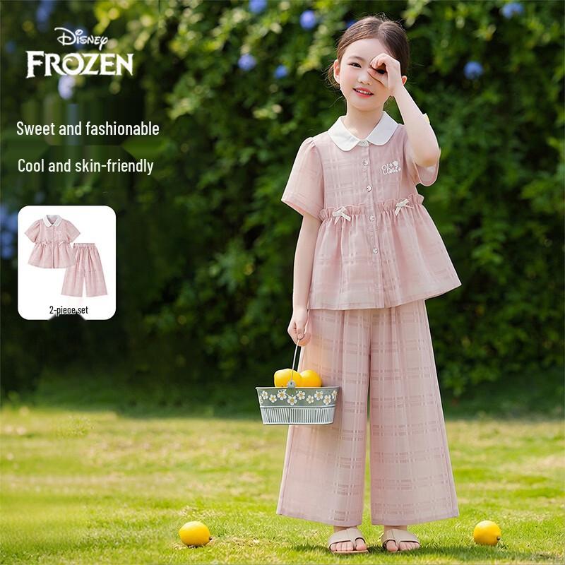 Disney Girls Summer Doll Collar Short Sleeve Top & Wide-Leg Pants Set 130