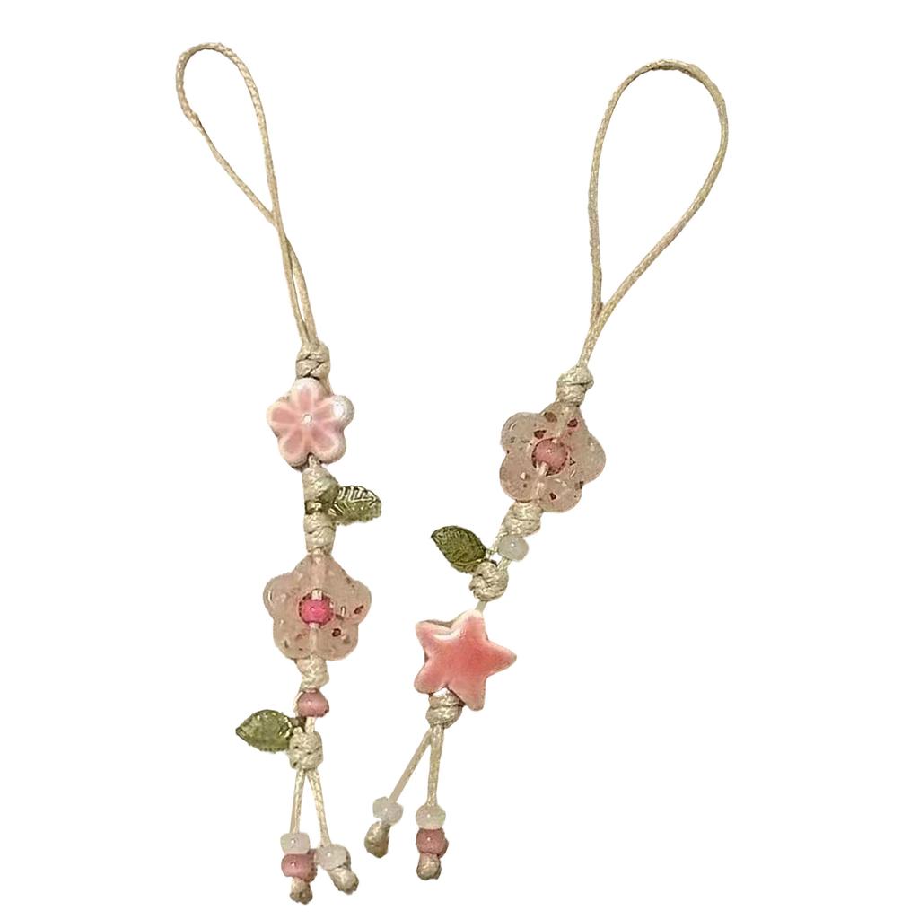 Ceramic Star Flower Mobile Chain Phone Lanyard Bag Accessories Mobile Ornament Present for Youthful Trendsetters