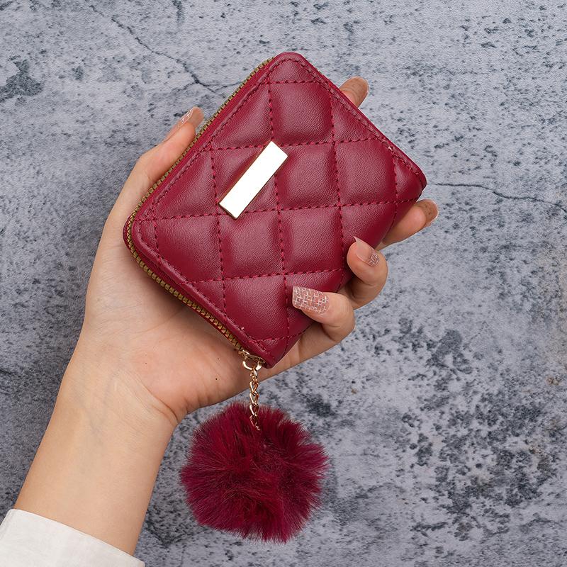 Ladies short purse   diamond embroidered iron hanging hair ball coin purse card leisure foreign trade package