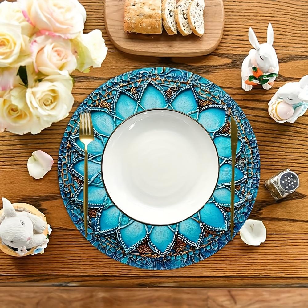 4-Piece European Vintage Blue and Gold Placemat Set Banquet Table Decor Accessories Holiday Gathering Restaurant Decor