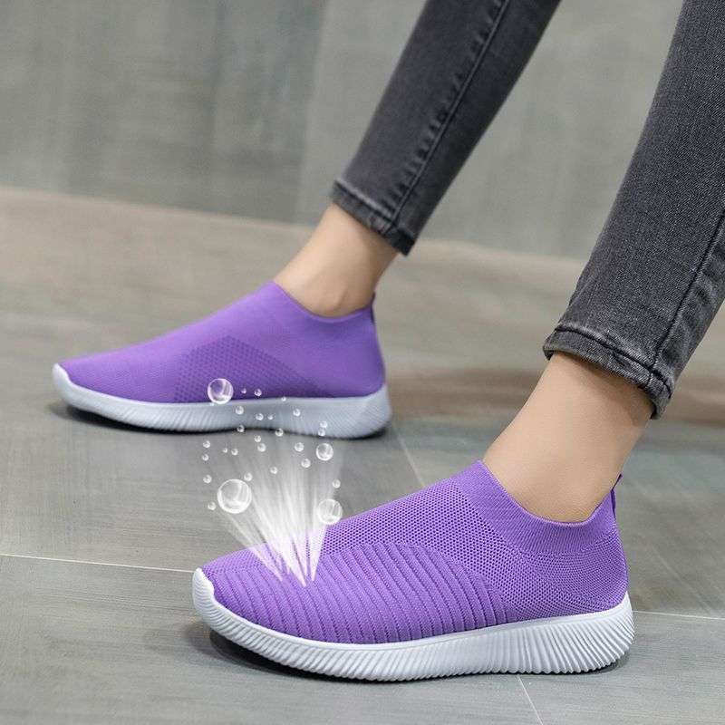 2025 Drei-Jahreszeiten neue Übergröße Sport bequeme flachsohlige Damen Einzelschuhe Fliegenstrickschuhe Studenten Freizeitschuhe Low-Top Schuhe