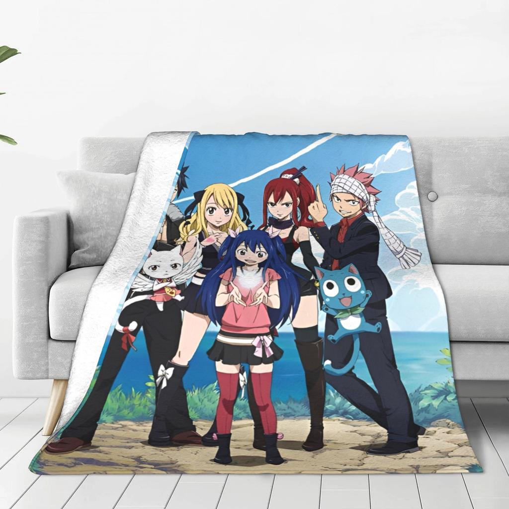 Fairy Tail Anime Knitted Blanket Flannel Cartoon Super Warm Throw Blankets for Bedroom Sofa Bed Rug