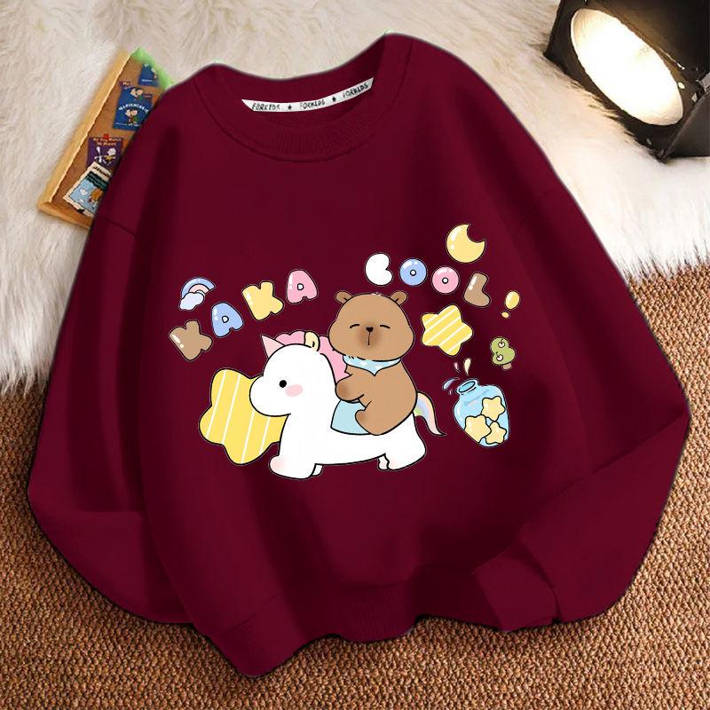 Cute Capibara Loose Sweatshirt for Children, Round-neck Long-sleeved Casual Sweatshirt for Boys and Girls in Spring and Autumn