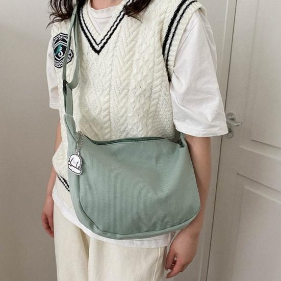 Women Shoulder Bag Dumpling Shape Zipper Closure with Pendant Large Capacity Adjustable Shoulder Strap Solid Color Commute Travel Crossbody Bag