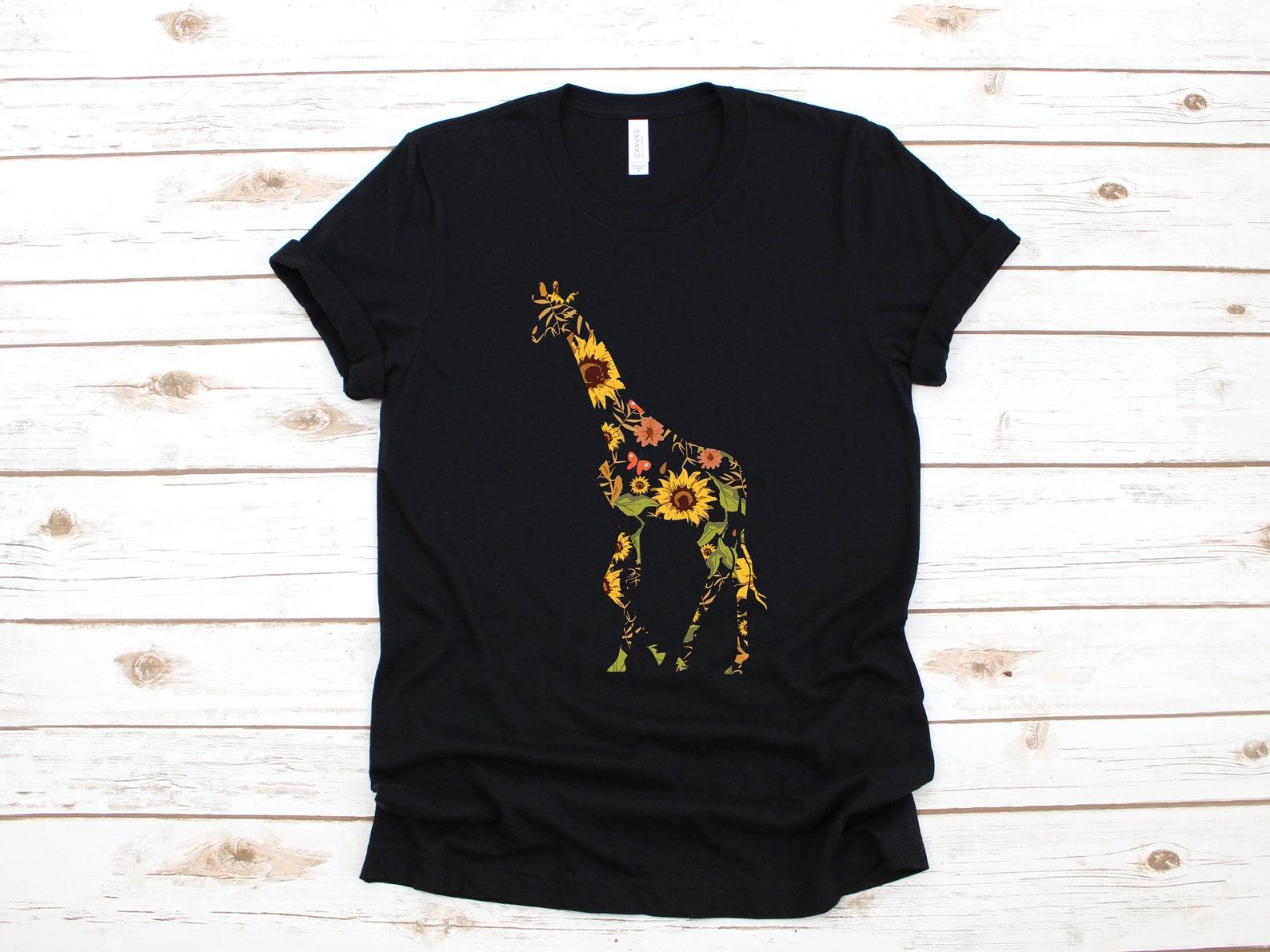 Sunflower Giraffe T-Shirt, Cute Floral Giraffe Shirt, Flowers GiraffesT-shirt, T-shirt, Children Kids Tees, T-shirt, Tank Top L