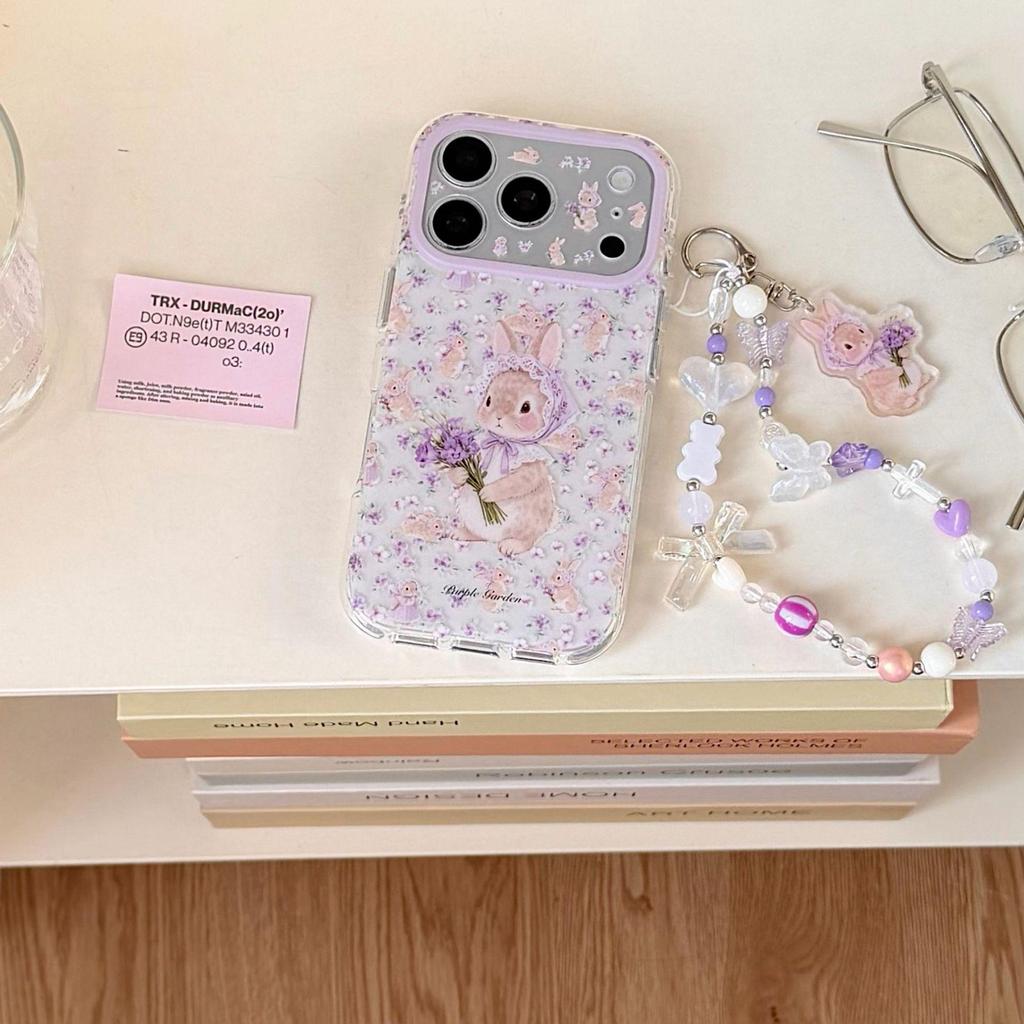 Purple Floral Rabbit Phone Case for Apple 17Promax/16Promax/15 with Drop Protection
