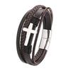 Punk Style Multilayer Leather Cross Stainless Steel Bracelet for Men Personality Hand Woven Magnet Buckle Bangle Hip Hop Jewelry