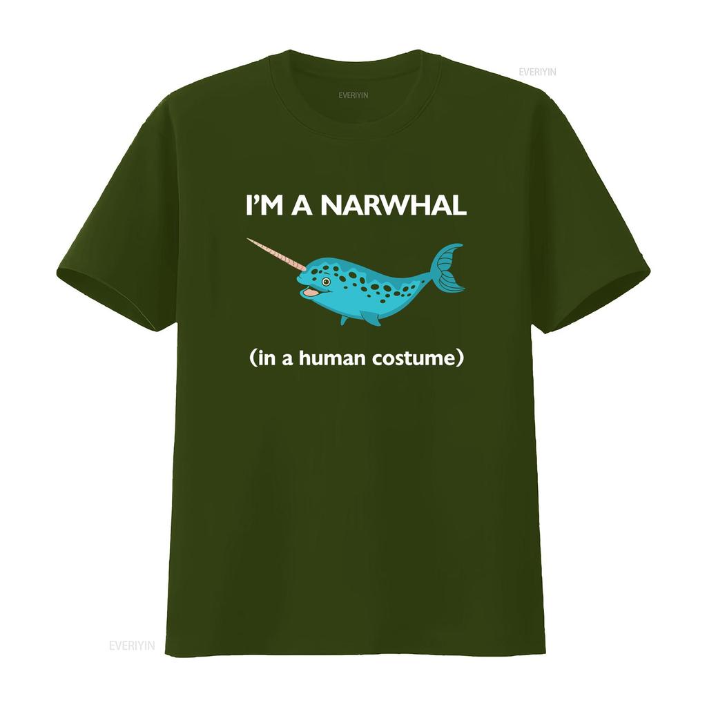 Funny I Am A Narwhal In Human Costume Fish Sea Ocean T Shirt Vintage Washed Casual Soft Stretched Comfortable Breathable
