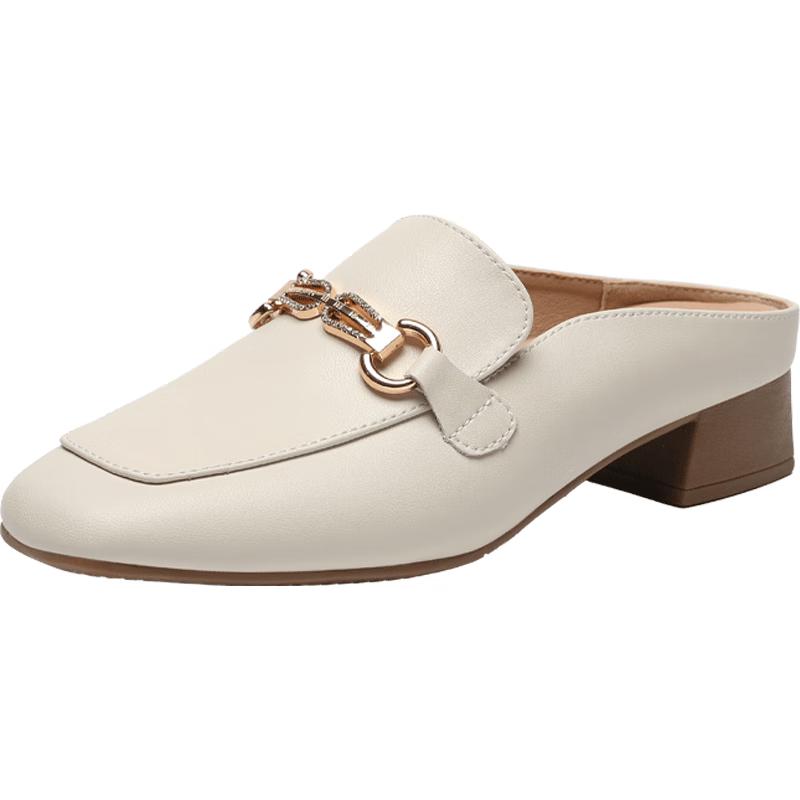 ZHR Women s Square-Toe Chunky Heel Mule Slides 38