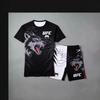 Atmungsaktives MMA Trainingsset für Herren 3D Digitaldruck Kurzarm-T-Shirt Shorts Sportbekleidung
