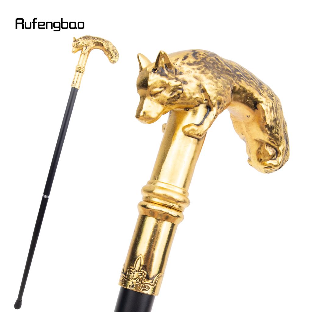 Goldener Wolf-Gehstock, modischer dekorativer Gehstock für Gentleman, eleganter Cosplay-Gehstock, Knauf, Bischofsstab, 90 cm