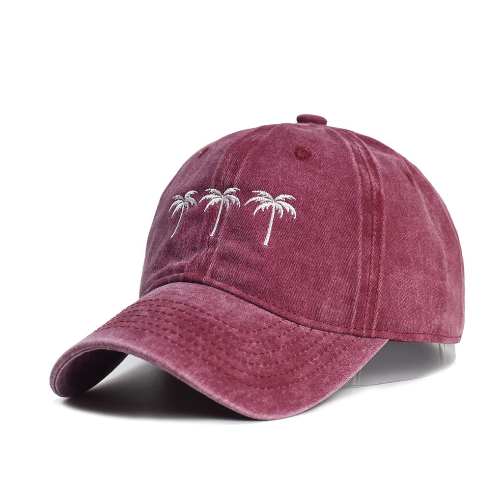 Unisex Washed Cotton Cap Coconut Palm Embroidery Vintage Baseball Cap Men Women Adjustable Casual Outdoor Streetwear Sports Hat
