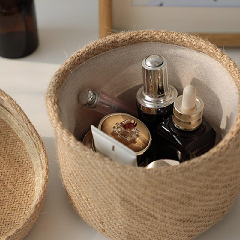 Jute Storage Basket Desktop Hand-Woven Baskets Needle Thread Bag Snacks Cosmetics Container for Home Office Dropshipping