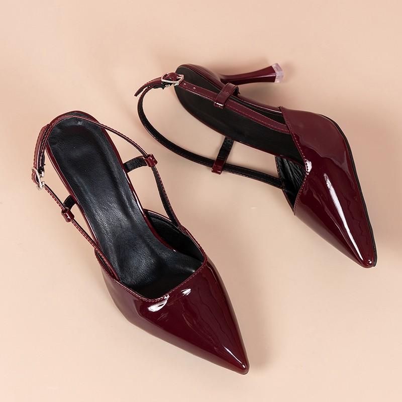 Fashion Women Design Pointy Toe High Heels Pumps Women Fashion Thin Heel Sexy Slingback Sandals Elegant Patent Leather Party Dress Shoes