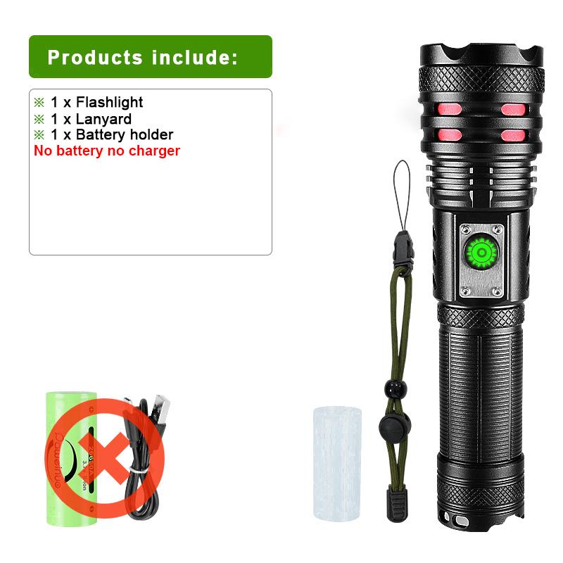 

Портативный фонарик с выходной мощностью XHP199 Светодиодный фонарь с аккумулятором, зумируемый фонарь, водонепроницаемый фонарик A-Flashlight