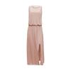 Women Beach Dress Round Neck Sleeveless Elastic High Waist Maxi Dress with Pockets Solid Color Split Hem Long Dress