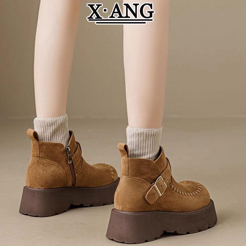 Cowhide Version Martin Boots Women's Thick-soled Heightening Short Boots Autumn and Winter New Chelsea Boots Single Boots