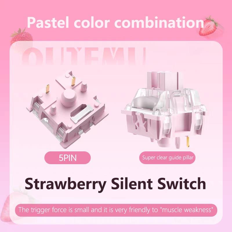 Outemu Strawberry Switch Silent 32gf Linear Mechanical Keyboard Light Pressure 5Pin RGB SMD Switches Factory lubed Custom Kit