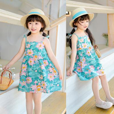 Children's Fashion Princess Halter Floral Dress Summer Girl Sweet Dress