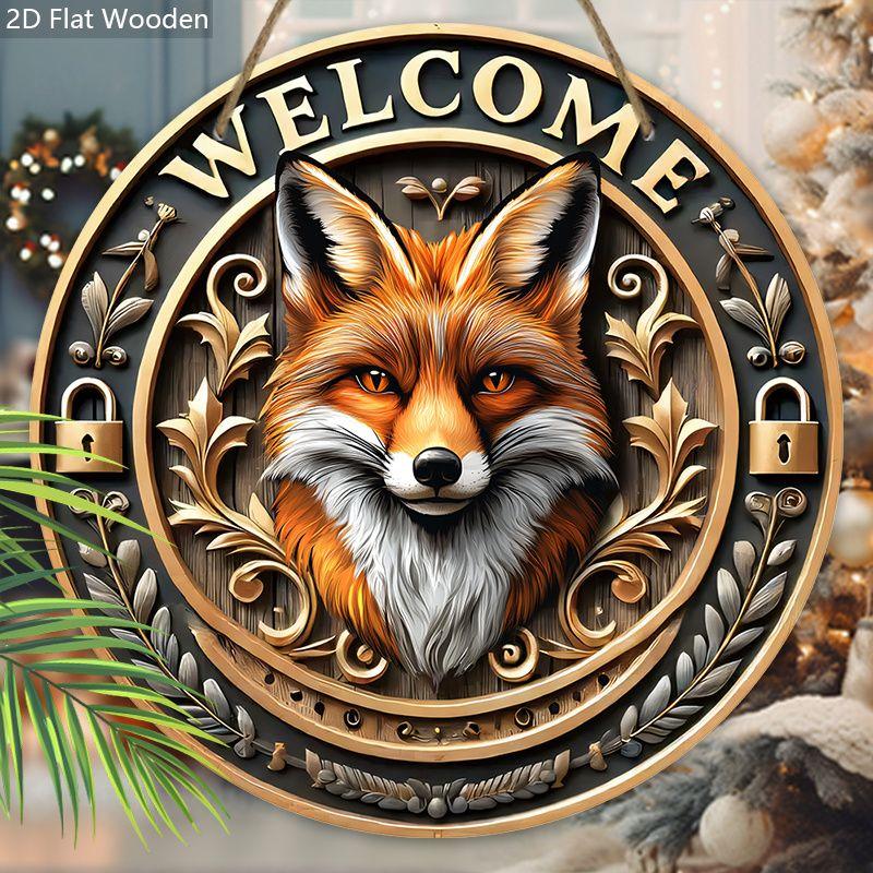 Wooden Hanging Decorative Sign, Welcome Signs, Fox Pattern,indoor or Garden Decorations, 2D Flat Pendants, Housewarming Gifts for Friends